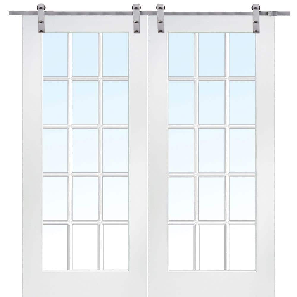 72 in. x 80 in. Primed 15-Lite Double Door with Barn Door Hardware Kit price history on PriceWatchPro