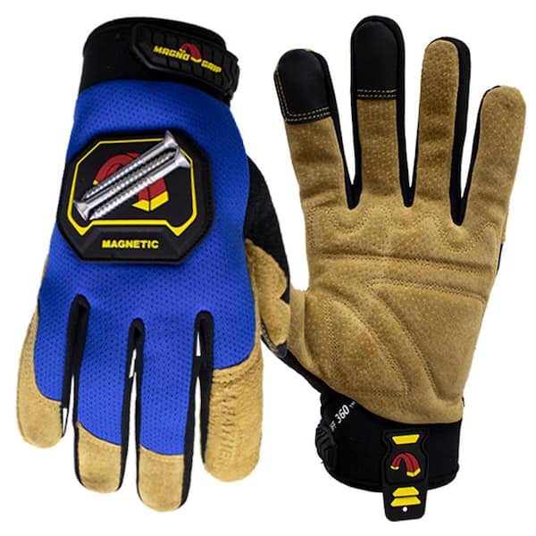 MagnoGrip Hi Dex Leather Work Glove with Integrated Magnetic Storage, Blue, 2X-Large