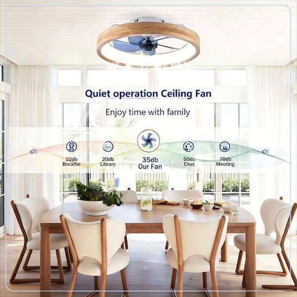 Jushua 20 in. White Wood DC Motor Flush Mount Ceiling Fan with LED
