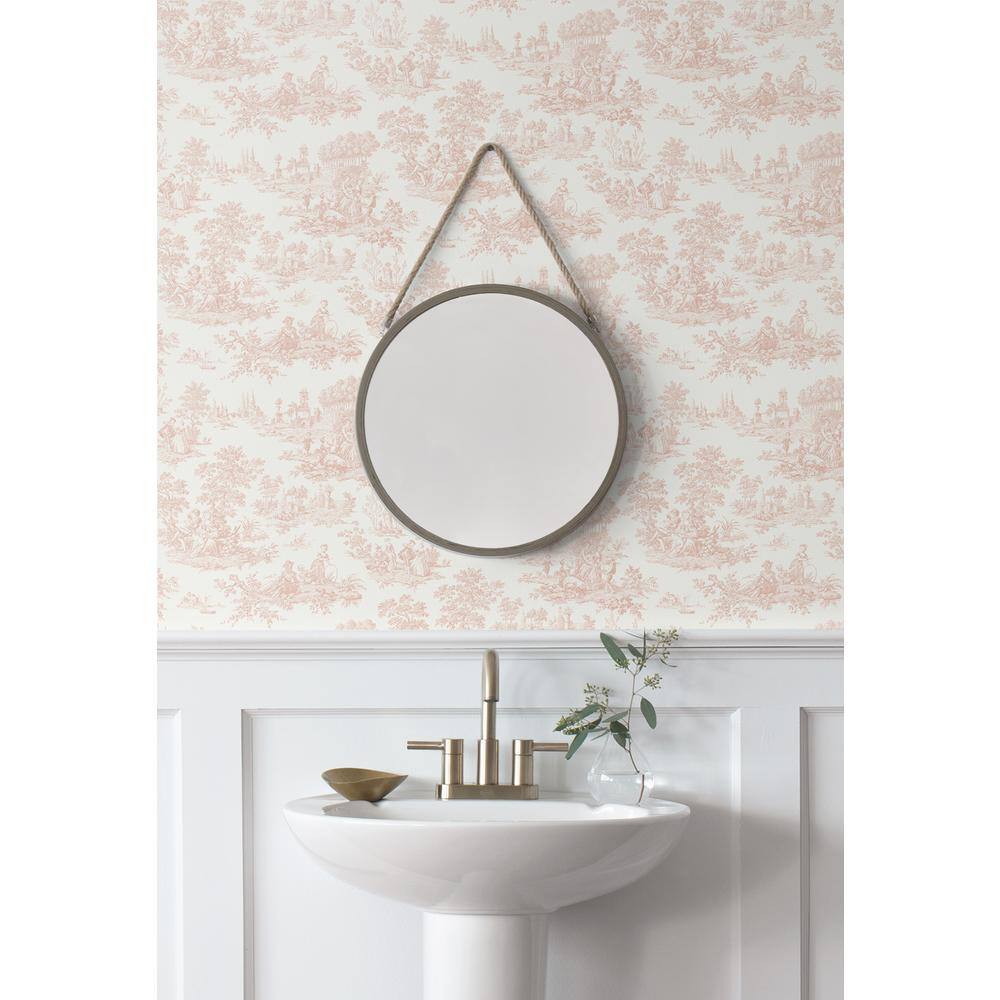 Blush Pink Vinyl Peel and Stick Wallpaper with French Countryside Design