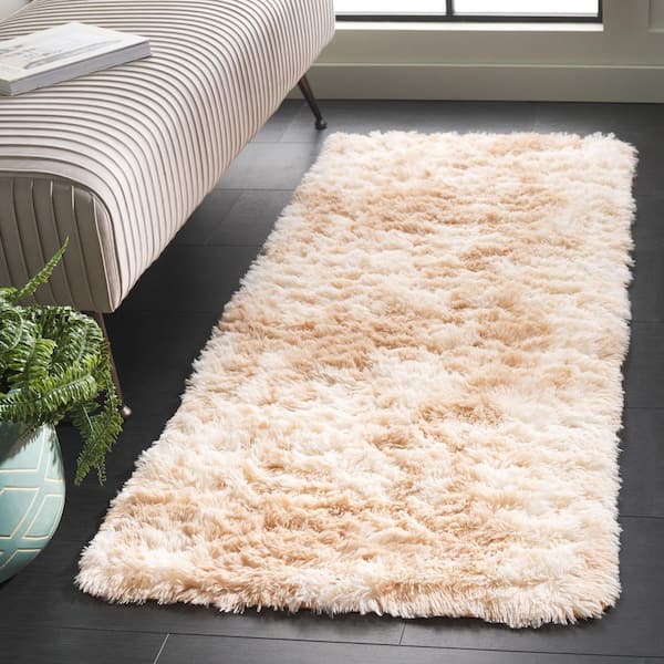 Rainbow Shag 2 ft. x 6 ft. Beige Abstract Solid Runner Rug