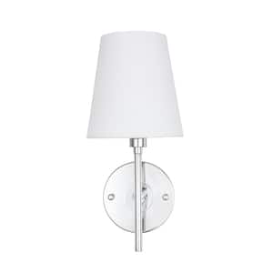 Timeless Home Cecilia 6 in. W x 12.1 in. H 1-Light Chrome and White Shade Wall Sconce