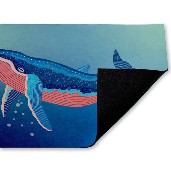 Coastal Whale with Bubbles Blue 18 in. x 30 in. Polyester Non-Slip Outdoor Door Mat