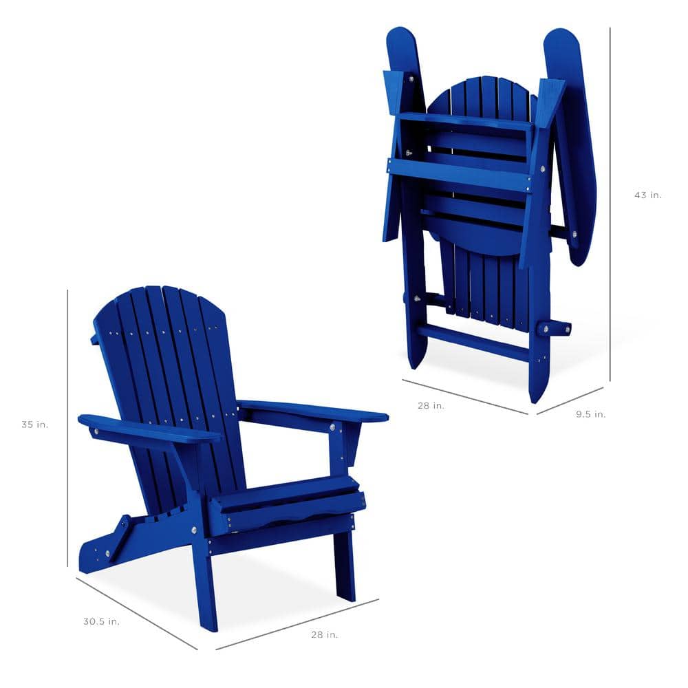 Blue Wooden Folding Adirondack Chair with Arms