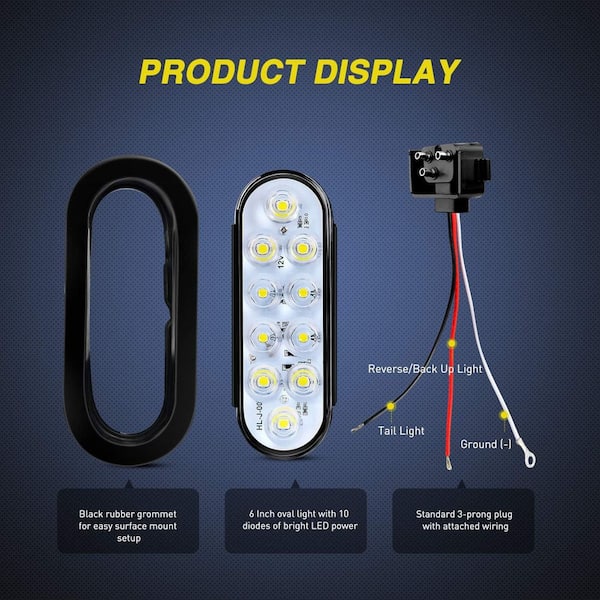 Autodayplus 6 Inch Oval LED Trailer Light - Stop/Turn/Tail & Backup, Flush Mount 12V