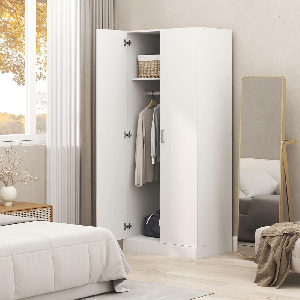 Furinno Robin White Wood 29.53 in. Wardrobe with Hanging Rod
