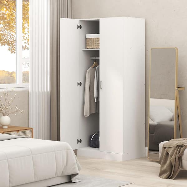 Robin White Wood 29.53 in. Wardrobe with Hanging Rod