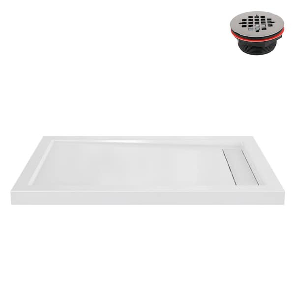 DT-2236-117 60 in. x 36 in. Corner PP Shower Pan Base in Glossy White with Right Drain, Drain Included