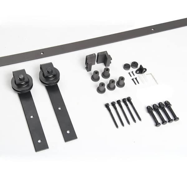 Pacific Entries 72 in. Oil Rubbed Bronze J-Hook Strap Sliding Barn Door Hardware with Floor T-Guide
