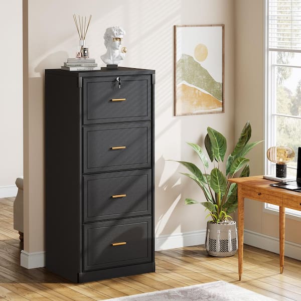 Cindy Tribe Signs 4-Drawer Black Wood 22.8 in. W Storage Home Office Lateral Vertical File Cabinet A4/Letter/Legal Size