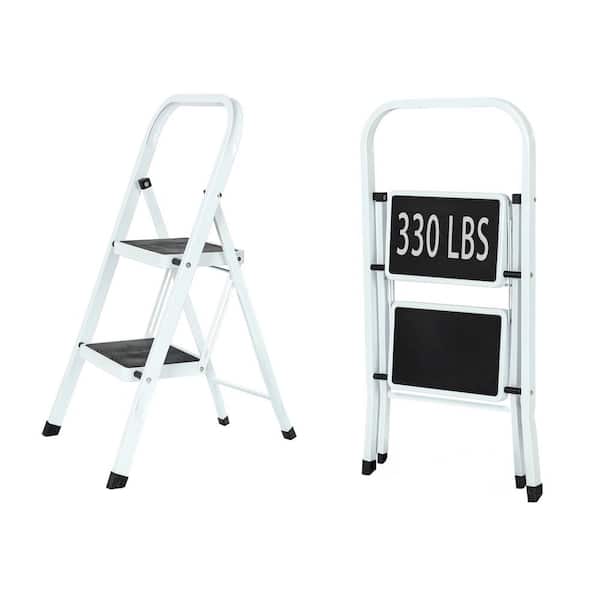 2-Step Iron Folding Step Stool Ladder 330 lbs. Load Capacity Type IA Duty Rating (5.51 ft. Reach Height),White