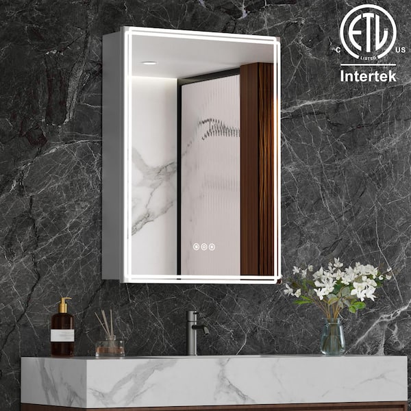 24 in. W x 30 in. H Rectangular Aluminum Medicine Cabinet with Mirror, Dimmable Light, Anti-Fog, Adjustable Shelves