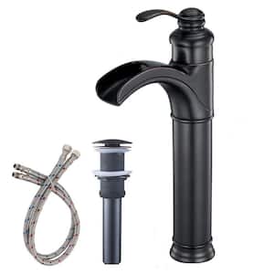 Single Handle Single Hole Waterfall Bathroom Vessel Sink Faucet with Pop-Up Drain Assembly Included in Oil Rubbed Bronze