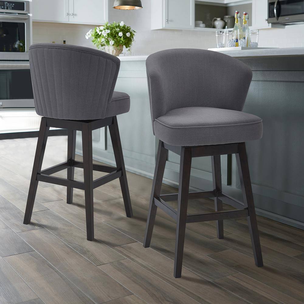 Brandy 30 Bar Height Wood Swivel Bar Stool in Espresso Finish with Grey 