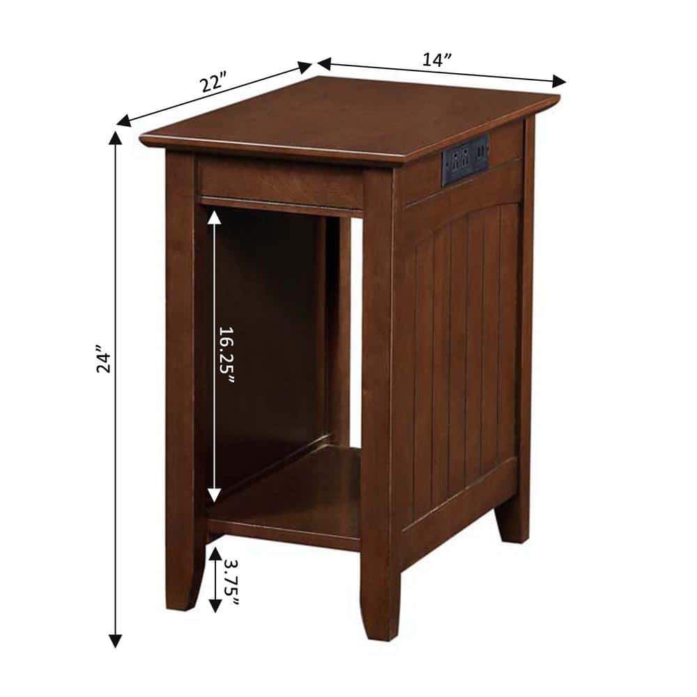 Espresso Wood Rectangular End Table with Charging Station