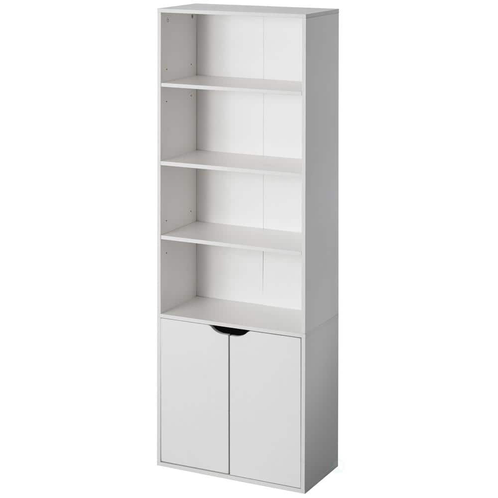 White 71" Adjustable Wood Bookcase with Doors