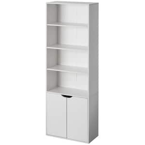 71 in. Tall Particle Board Multi-Purpose White 4 Tier Open Bookcase with 2 Doors Storage Cabinet and 1 Adjustable Shelf