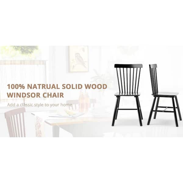 Windsor Black Solid Wood Dining Chairs with Curving Spindle Back for Kitchen and Dining Room (Set of 4)