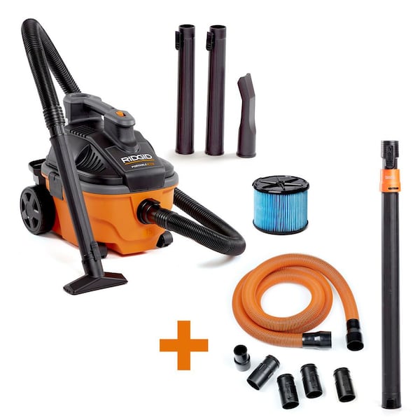 RIDGID 4 Gal. 5.0 Peak HP Portable Shop Vacuum Wet Dry Vac with Fine Dust Filter, 10 ft. Pro Hose, Telescoping Wand WD4070E