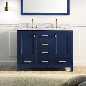 Whitney 48 in. W x 22 in. D x 36.2 in. H Bath Vanity in Navy Blue with Marble Vanity Top in White with White Basin