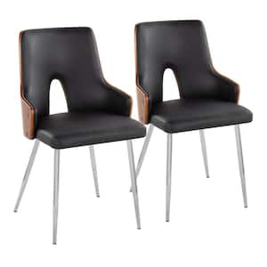 Stella Black Faux Leather, Walnut Wood and Chrome Metal Side Chair (Set of 2)
