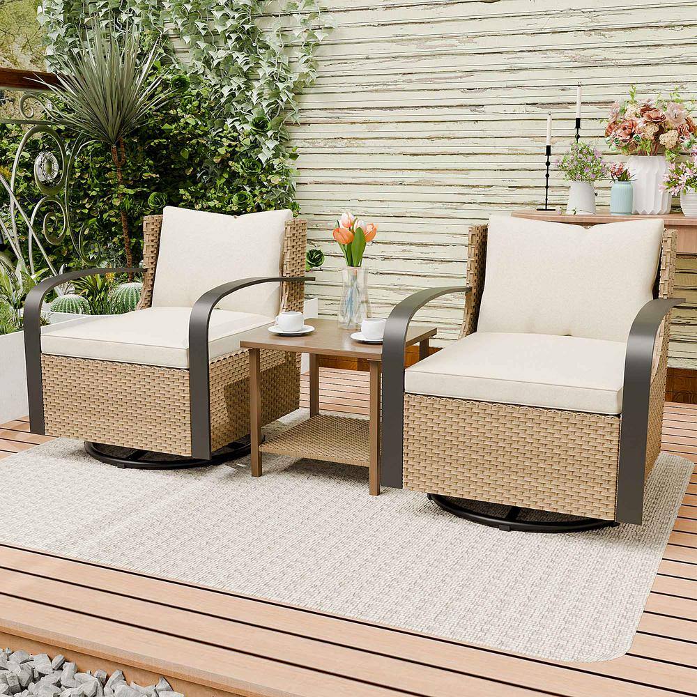 3-Piece Patio Wicker Conversation Set with Beige Cushions and Side Table price history on PriceWatchPro