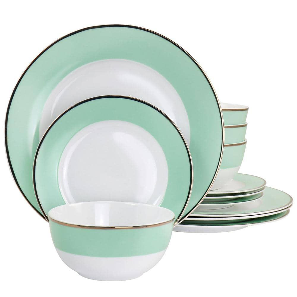 MARTHA STEWART Martha Stewart Gold Rimmed 12 Piece Fine Ceramic ...