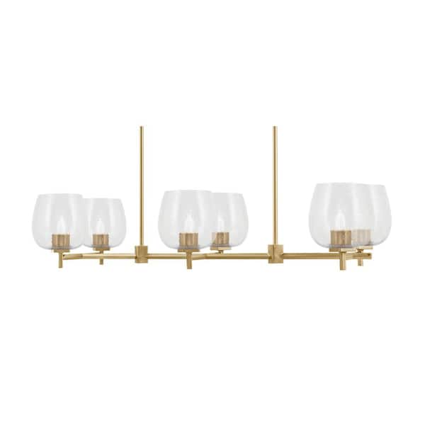 Unbranded Bridgewater 6 Light Brass Linear Chandelier for Kitchen Island with 6 in. Clear Bubble Glass Shades, No Bulbs Included