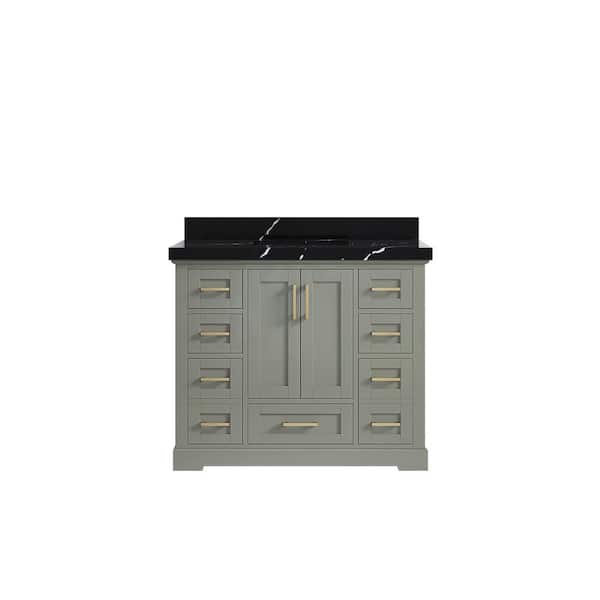 Willow Collections Boston 42 in. W x 22 in. D x 36 in. H Single Sink Bath Vanity in Evergreen with 2 in. Calacatta Black Top