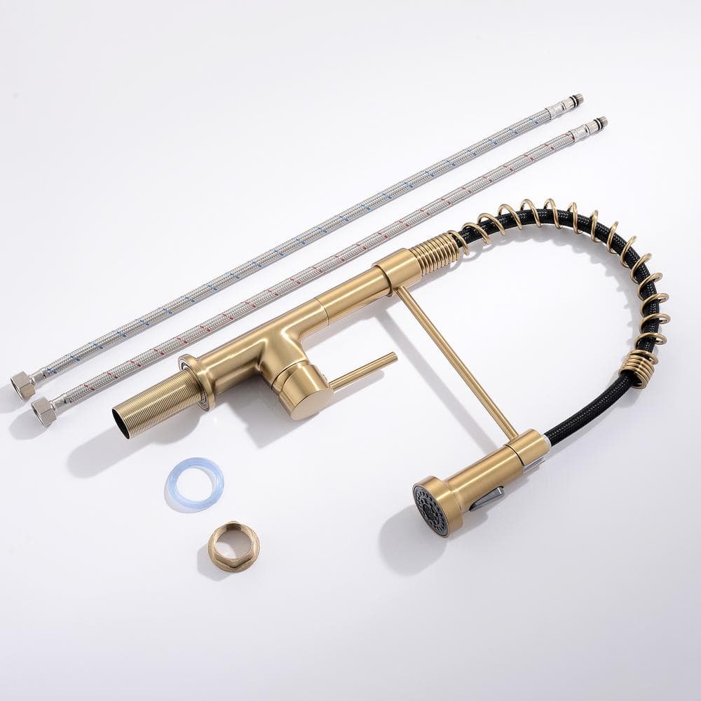 Brushed Gold Single Handle Pull Down Kitchen Faucet