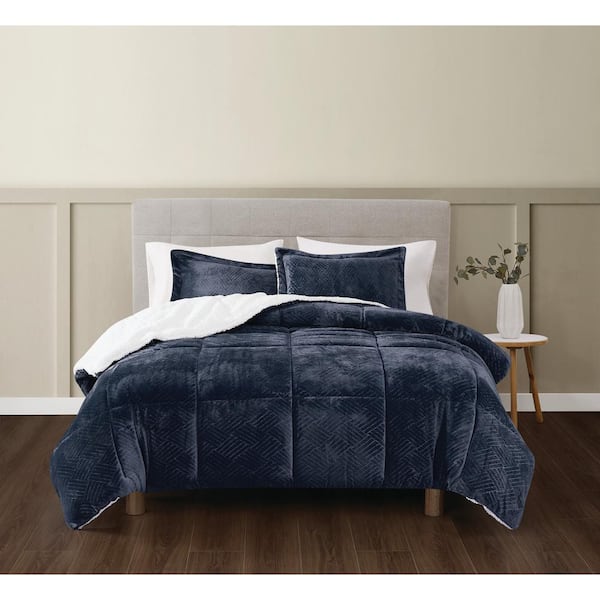 Basket Carved Faux Fur Polyester Indigo Twin/Twin XL 2 Piece Comforter Set