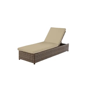 Fernlake Brown Wicker Outdoor Patio Chaise Lounge with CushionGuard Putty Tan Cushions