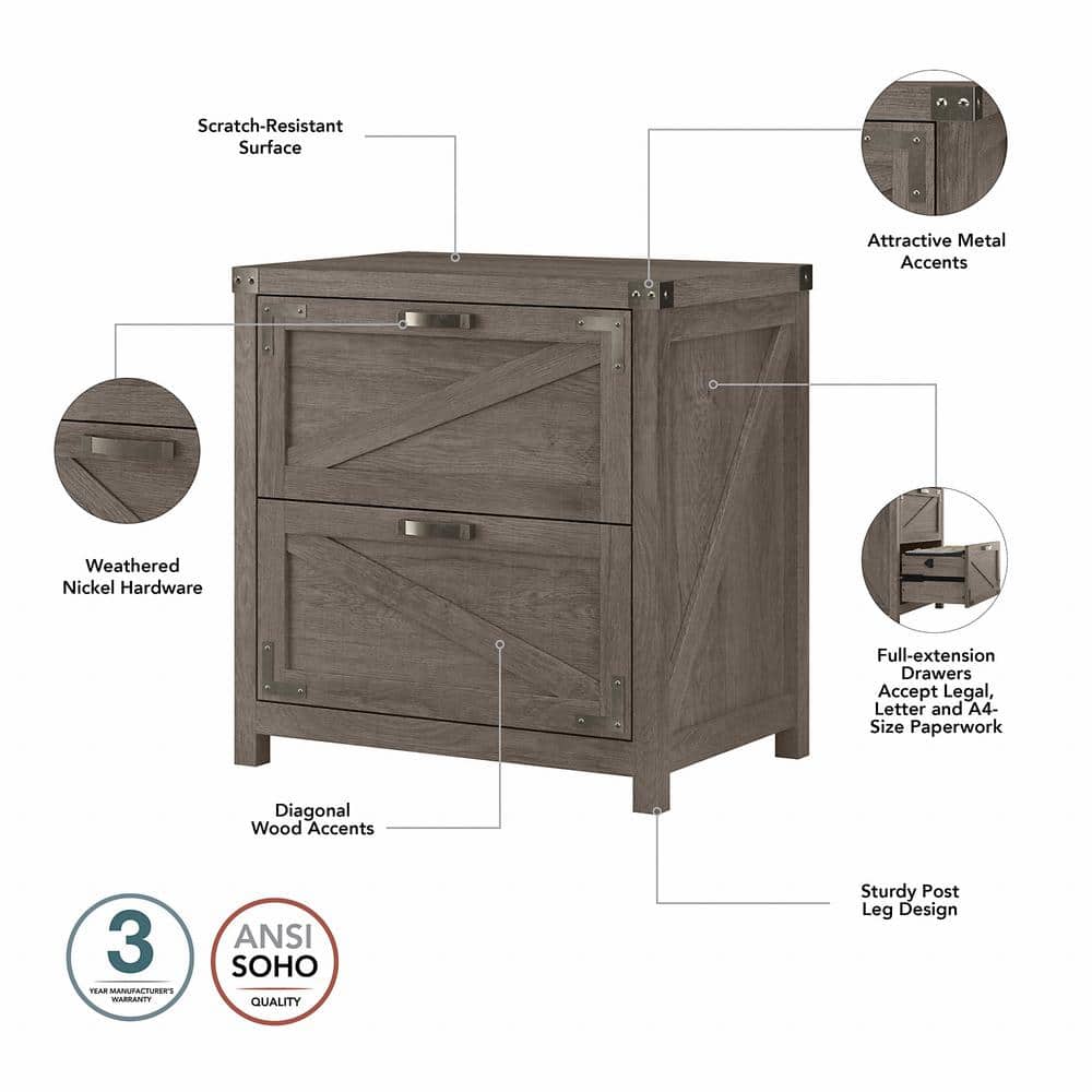 Restored Gray Modern Farmhouse 2-Drawer Lockable Lateral Filing Cabinet