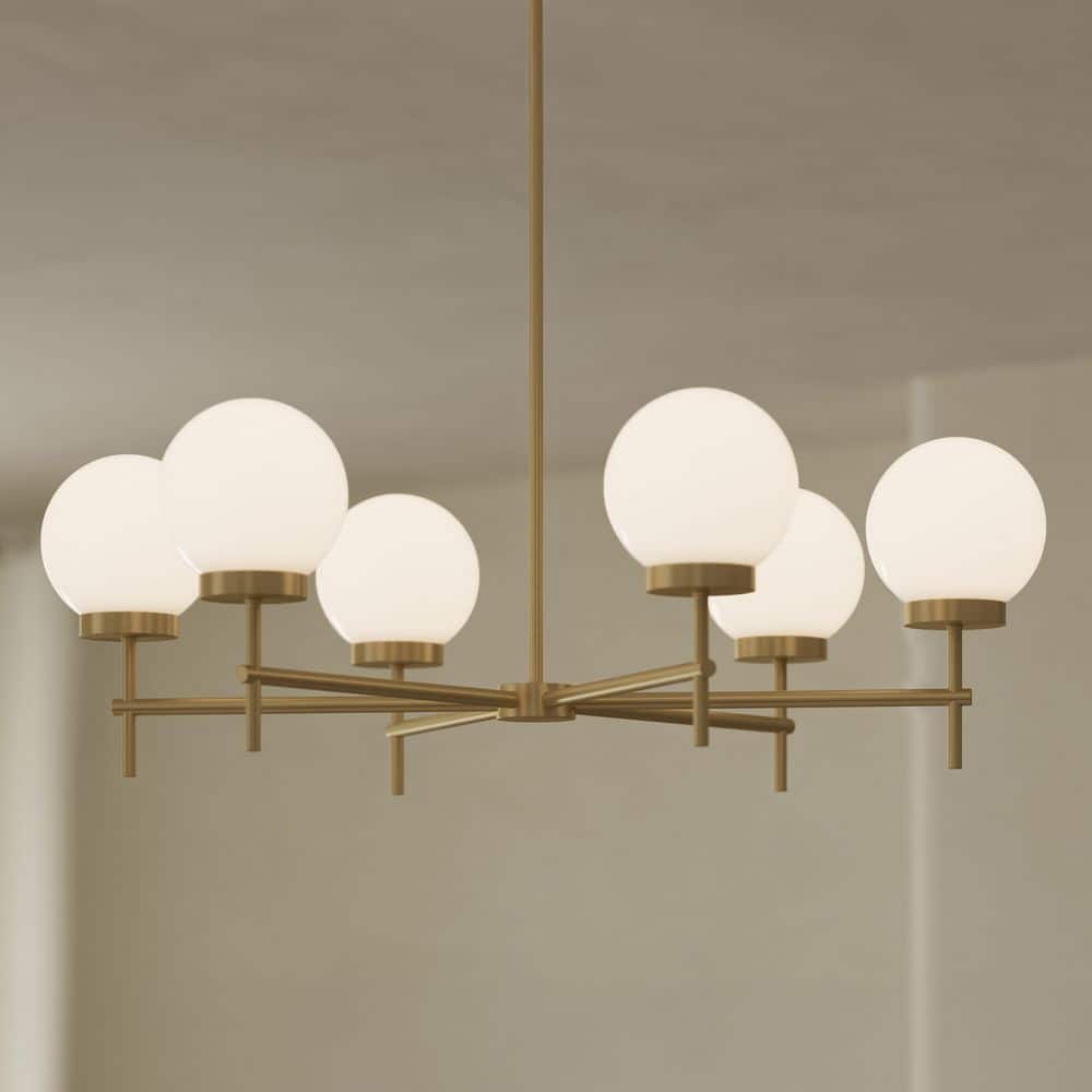 Rigsby 60-Watt 6-Light Brushed Gold Transitional Medium Chandelier with Opal Glass Shades price history on PriceWatchPro