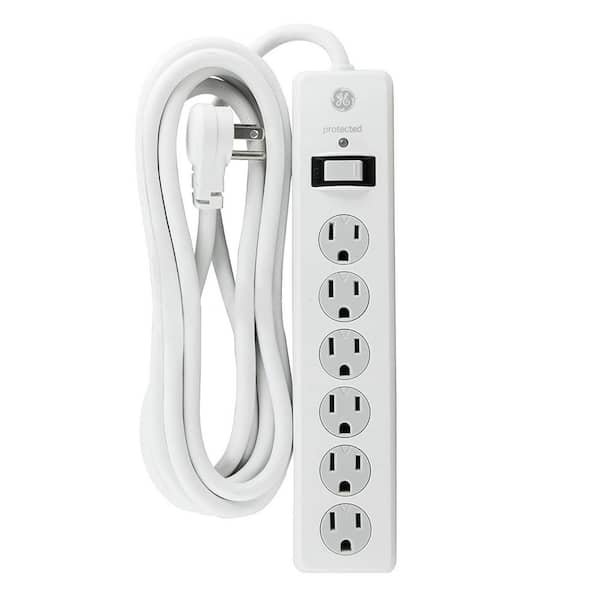 GE 6-Outlet Surge Protector with 8 ft. Extension Cord, White 14014 - The  Home Depot