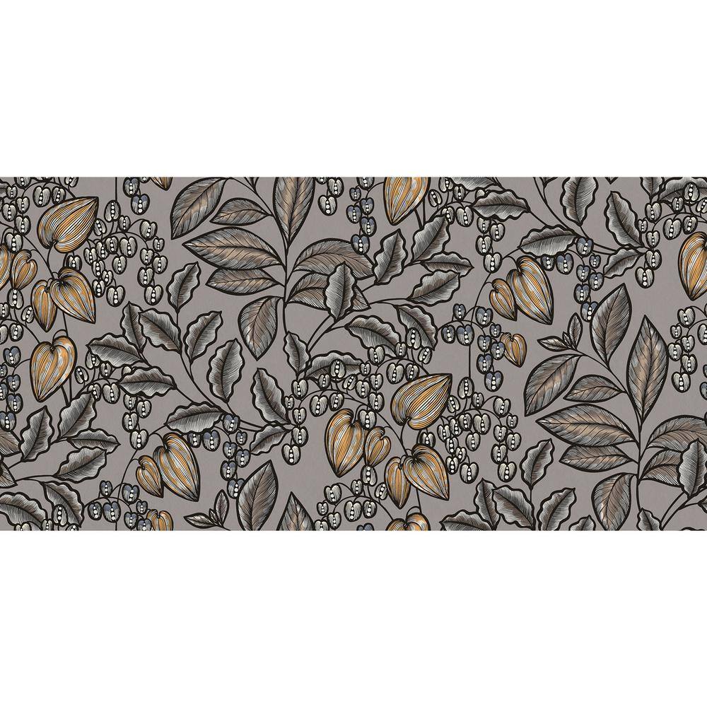 Leif Grey and Orange Floral Non-Woven Wallpaper Roll