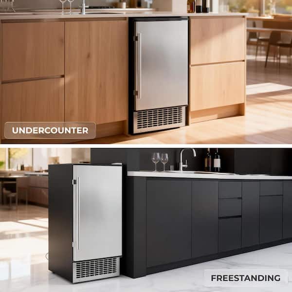 15 in. 80 lbs./24 H Commercial Built-In Under Counter Full Size Cube Ice Maker Machine in Stainless Steel, Freestanding