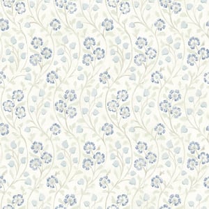 Patsy Blue Floral Blue Paper Strippable Roll (Covers 56.4 sq. ft.)