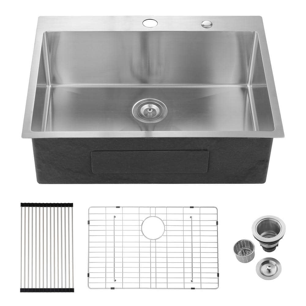 33 in. Drop-in Single Bowl 16 Gauge Stainless Steel Kitchen Sink with Bottom Grid and Strainer