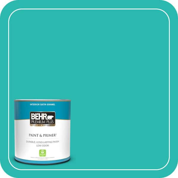 BEHR PREMIUM PLUS 1 qt. #P450-5 Island Aqua Satin Enamel Low Odor Interior Paint & Primer