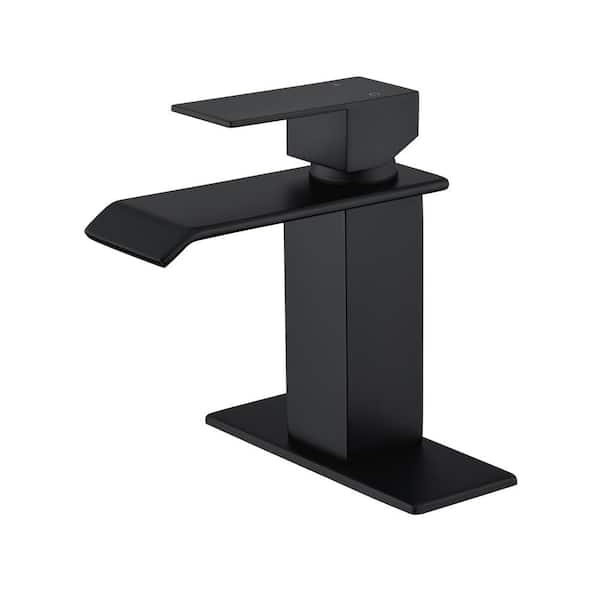 Boyel Living Single Handle Single Hole Bathroom Faucet with Deckplate Included and Water Supply Hoses in Matte Black