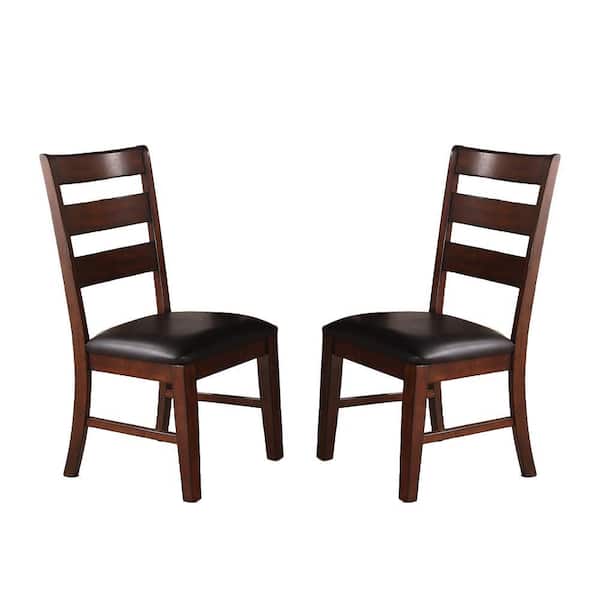 Walnut Solid Wood and Dark Brown Faux Leather Dining Chair (Set of 2)