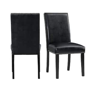 Pia Faux Leather Side Chair Set in Black