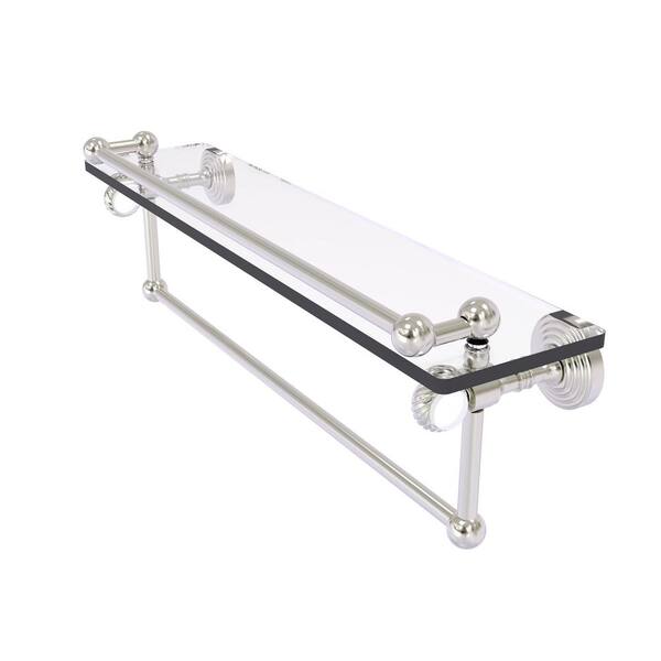 Allied Brass Pacific Grove 22 in. W x 6.8 in. H x 5.5 in. D Glass Rectangular Shelf in Satin Nickel with Towel Bar and Twist Accents