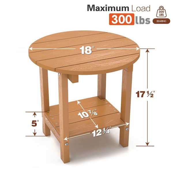 17-5/8 in. H Teak Round Plastic Outdoor Patio Adirondack Side Table