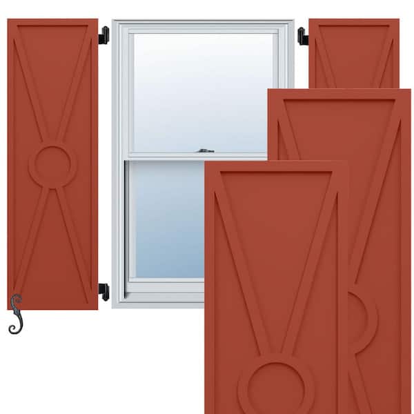 Ekena Millwork EnduraCore Santa Fe Modern Style 18 in. W x 37 in. H Raised Panel Composite Shutters Pair in Colorful Leaves