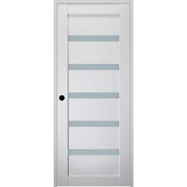 Belldinni Leora 28 in. x 80 in. Right-Hand Frosted Glass Solid Core Bianco Noble Wood Composite Single Prehung Interior Door