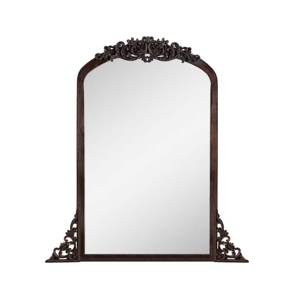 Lirago Rustic Arched 24 in. W x 36 in. H Solid Wood Framed DIY Carved Full Length Mirror in Charcoal