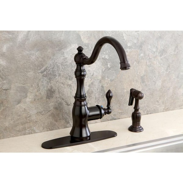 Victorian Single-Handle Standard Kitchen Faucet with Side Sprayer in Oil Rubbed Bronze