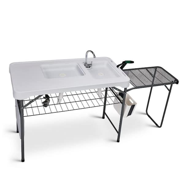 42.5 in. Folding Portable Fish Table with Sink Faucet and Folding Extension Grid